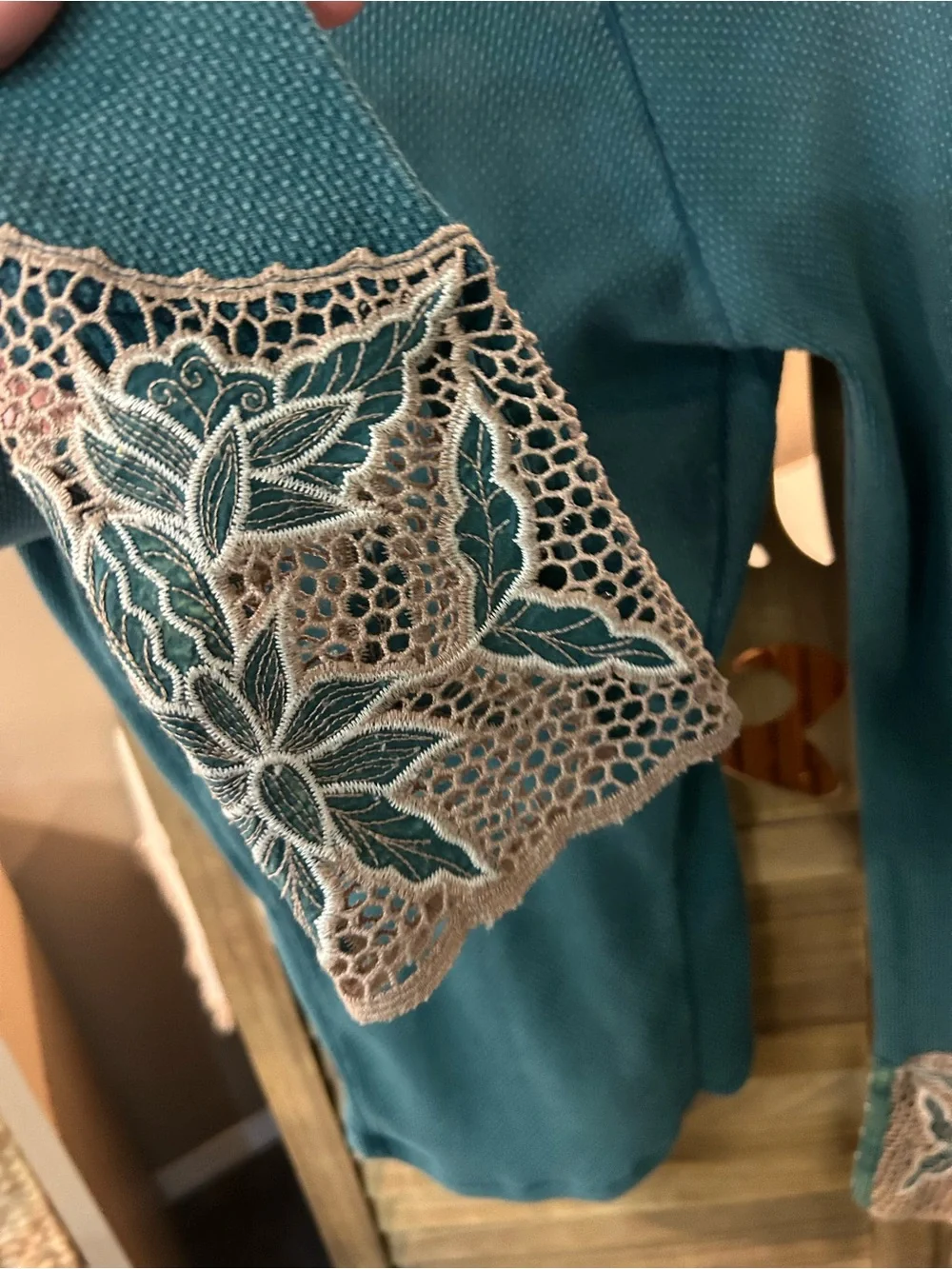 Free People Bali Babe Jade Crochet Thermal Long Sleeve